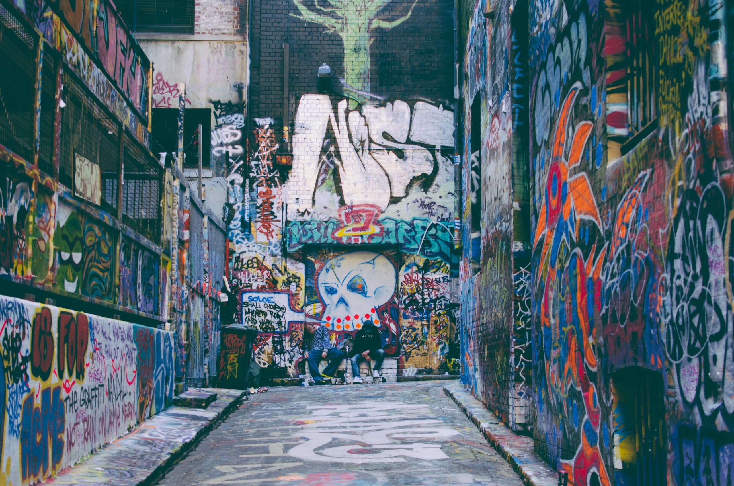 Graffiti-covered laneway